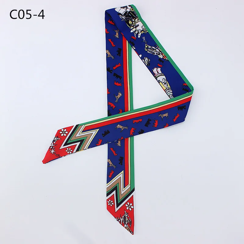 C05 4 100 Cm Стиль, страстный шарф, мультяшный маленький животный шелковый шарф с принтом, женская сумка на руку, декоративный шарф в стиле ленты, ремешки для волос - Цвет: C05 4 100 Cm