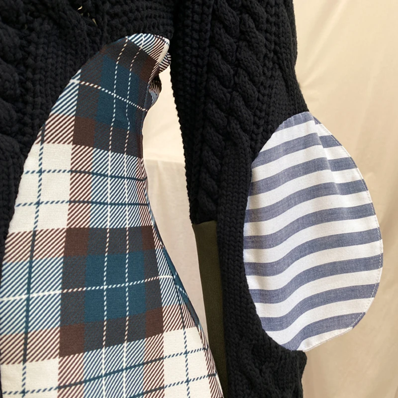 TWOTWINSTYLE Casual Patchwork Plaid Sweater For