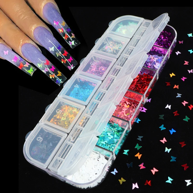 

Holographic Butterfly Nail Glitter Micro Laser Flakes 3D Silver Gold Sequins Polish Decor for Nail Art Accessories