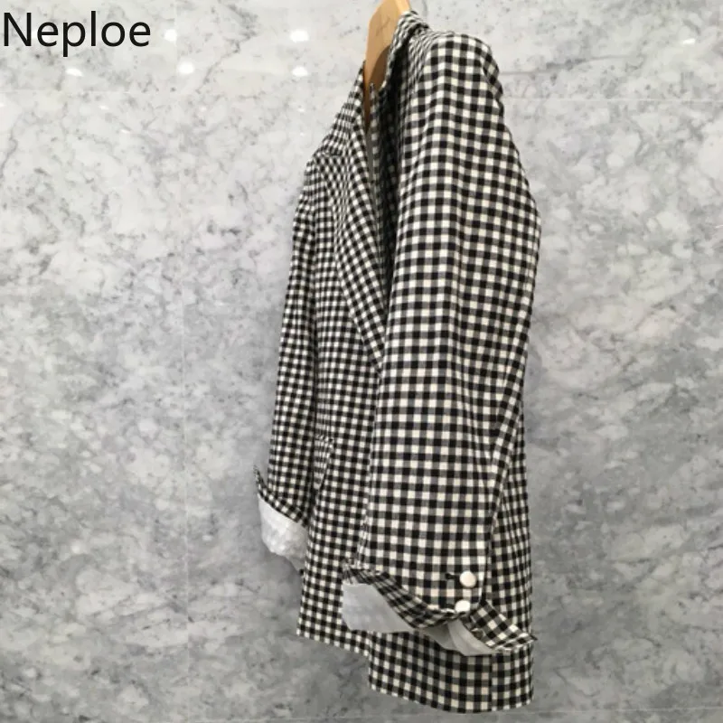 Neploe/Винтажный клетчатый блейзер для женщин в Корейском стиле с короткой тонкой талией, офисный стиль, костюм женский осенний пиджак с длинными рукавами 46185