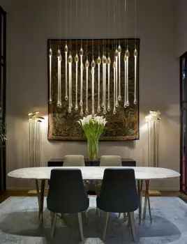 

Luxury post-modern aluminum crystal chandelier French living room dining hall lights American minimalist designer villa