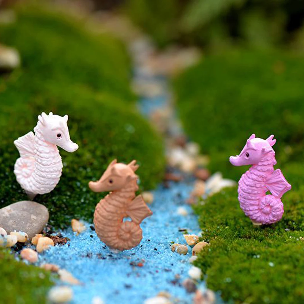 4pcs Micro Landscape Miniature Dollhouse Resin Seahorse Statue Bonsai Yard