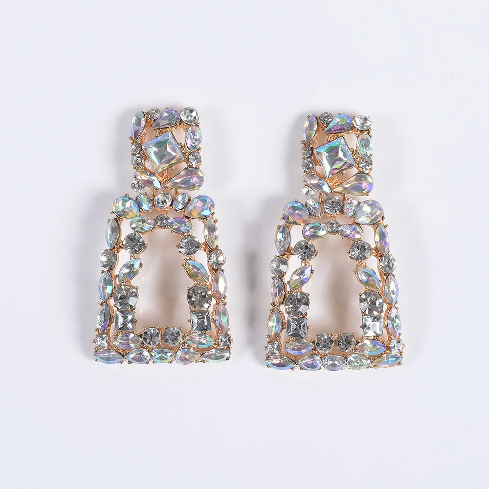 

Geometric Square Luxury Crystal Earrings Women Bohemian Wedding Party Big Long Drop Earrings Femme Statement ZA Dangle Earrings
