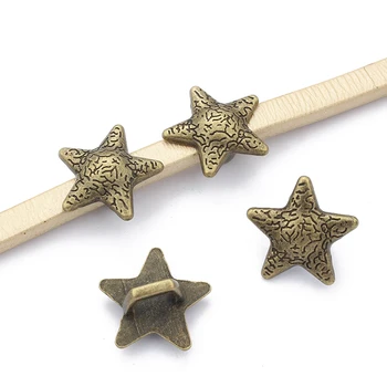 

10Pcs Antique Bronze Pentagram Star Licorice Slider Spacer For 10x6mm Licorice Leather Cord Bracelet Jewelry Accessories Making