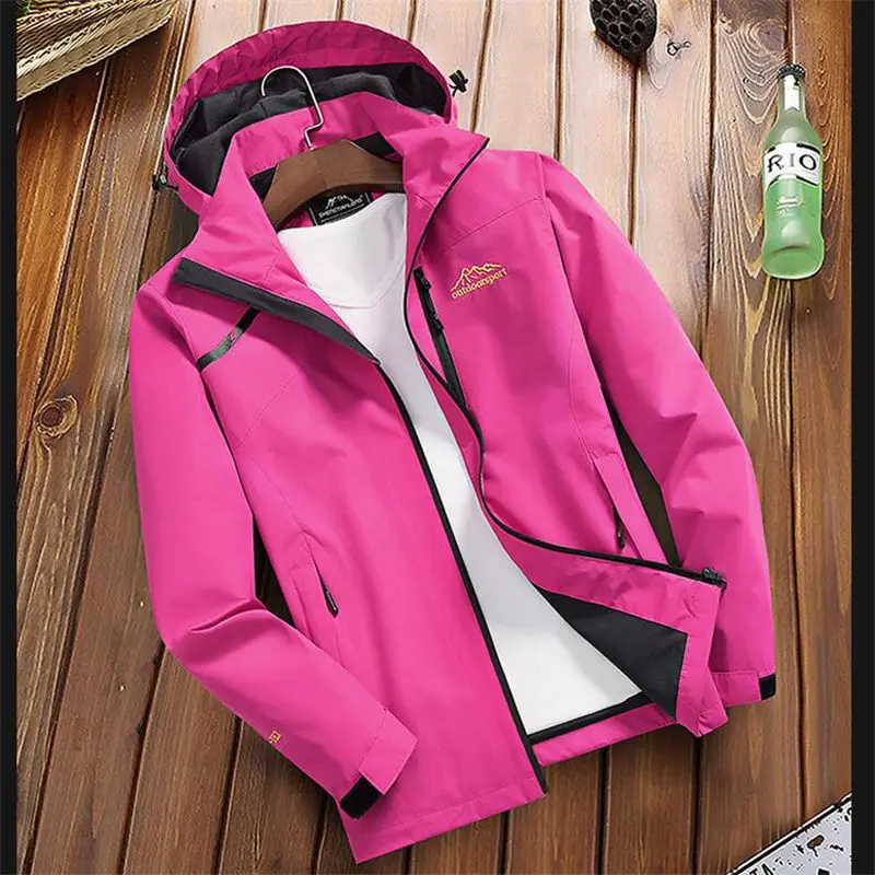 Женская ветрозащитная верхняя одежда, куртка с капюшоном, пальто, горная ветровка, пальто, осенняя Спортивная Свободная куртка большого размера - Цвет: rose red