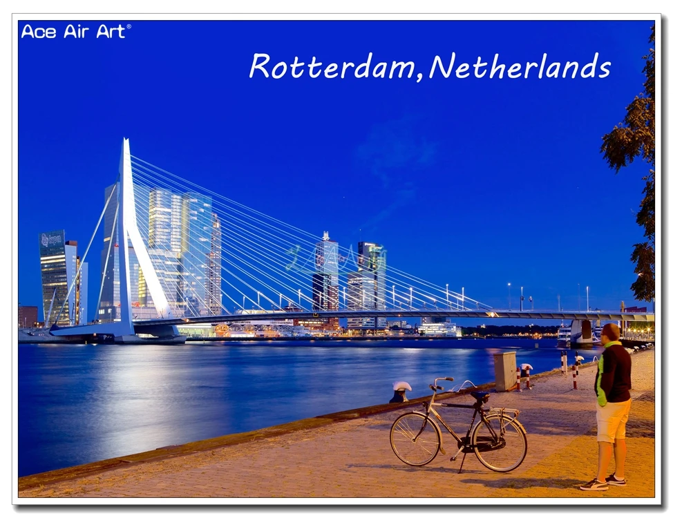 Europe Landscape 5d DIY Diamond Painting Netherlands Scenery Mosaic Embroidery Erasmus Bridge in Rotterdam for Room Decoration 