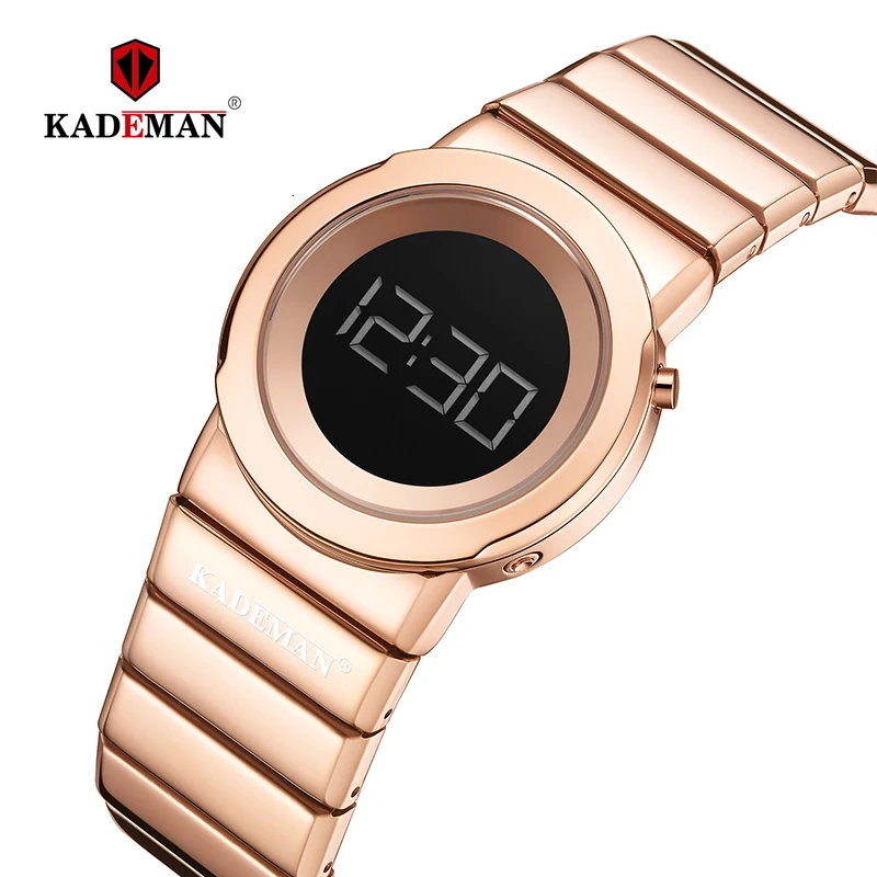 СВЕТОДИОДНЫЙ цифровой женские часы, новые модные женские наручные часы от ведущего бренда KADEMAN, повседневные часы со стальным браслетом, 3ATM Relogio Feminino