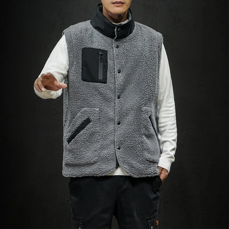 

Winter Cotton Vest Men Warm Slim Fashion Retro Contrast Color Casual Collar Jacket Men Streetwear Gilet Coat Male Clothes M-5XL