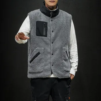 

Winter Cotton Vest Men Warm Slim Fashion Retro Contrast Color Casual Collar Jacket Men Streetwear Gilet Coat Male Clothes M-5XL
