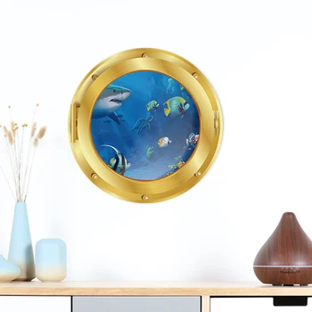 

Realistic Window 3D Sea World Wall Stickers PVC Wallpapers Diameter 29cm for Living Room Bedroom Decoration XHC88
