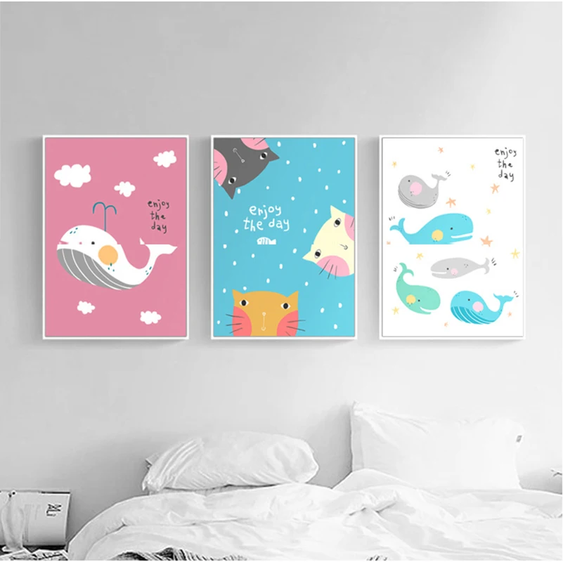 Милые Мультяшные Морские животные кит кошки современные скандинавские