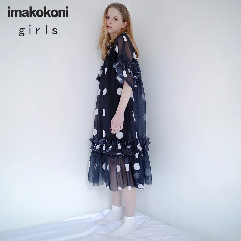 Платье imakokoni женское шифоновое средней длины оригинальное Сетчатое тонкое в белый горошек весна лето