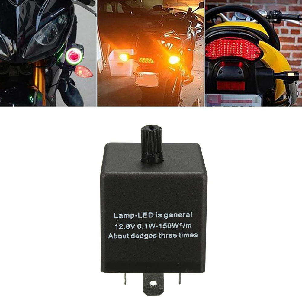 

12V 3-PIN Black Adjustable LED Flasher Relay Turn Signal Light Blinker for Automotive Motorcycle Universal Accessories