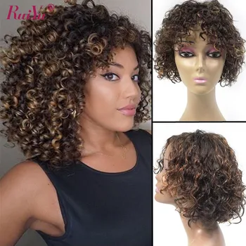 

Highlight Pixie Cut Wig Short Human Hair Wigs For Woman Bob Wig Remy Full Machine Wig RUIYU Brazilian Hair 150% Density