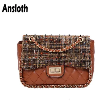 

Ansloth Quilted Bag For Women Bags Wool Shoulder Bags Ladies Luxury Crossbody Bags Female Small Flap Bags Messenger Bags HPS780