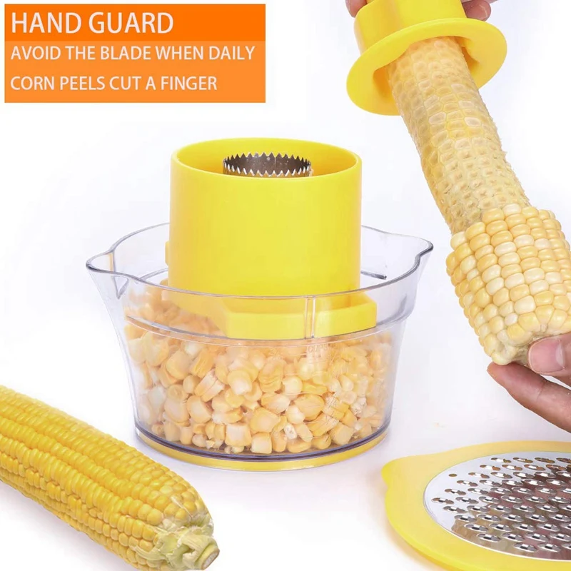 Corn Stripper, 4 in 1 Corn Shucker Tool Corn Holder, Corn Stripping Tool Corn Cutter& Remover with Built-In Measuring Cup Grate
