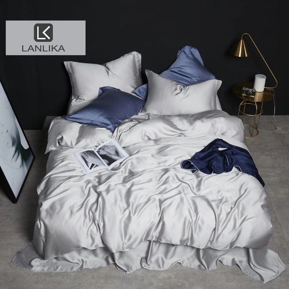 

Lanlika Women Noble Gray 100% Silk Bedding Set Beauty High End Luxury Queen King Duvet Cover Bed Linen Fitted Sheet Pillowcase