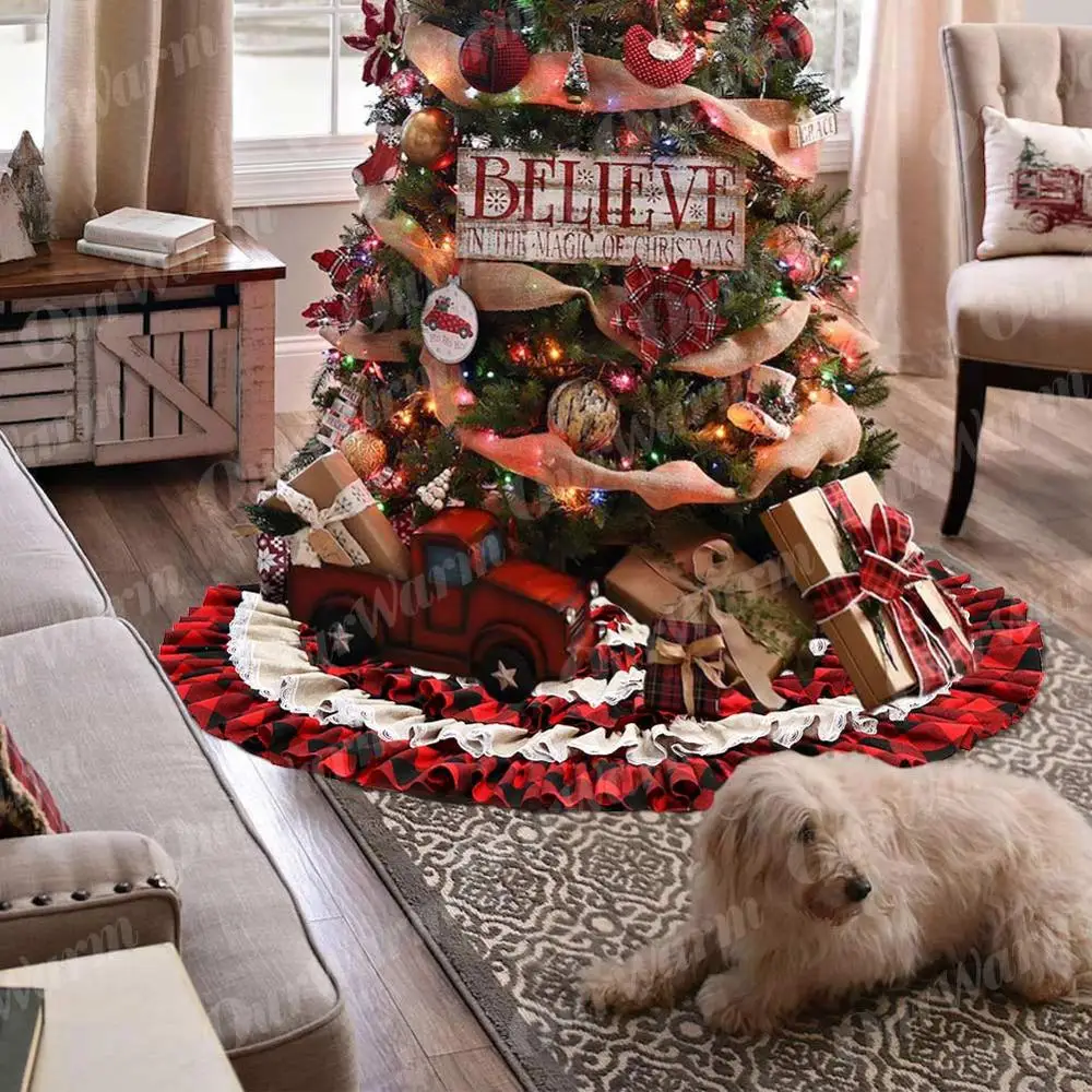 OurWarm красно-черный плед коврик под рождественскую елку коврик фартуки украшения для дома натальное дерево юбки год украшения год