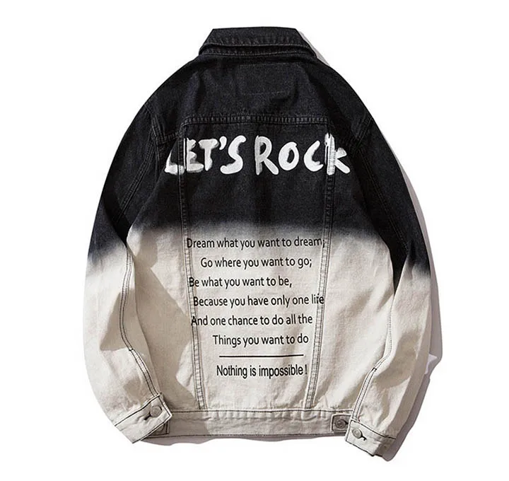 Mcikkny джинсы высокого уличного градиентного цвета, мужские джинсовые куртки с надписями и граффити для мужчин, уличная одежда - Цвет: black