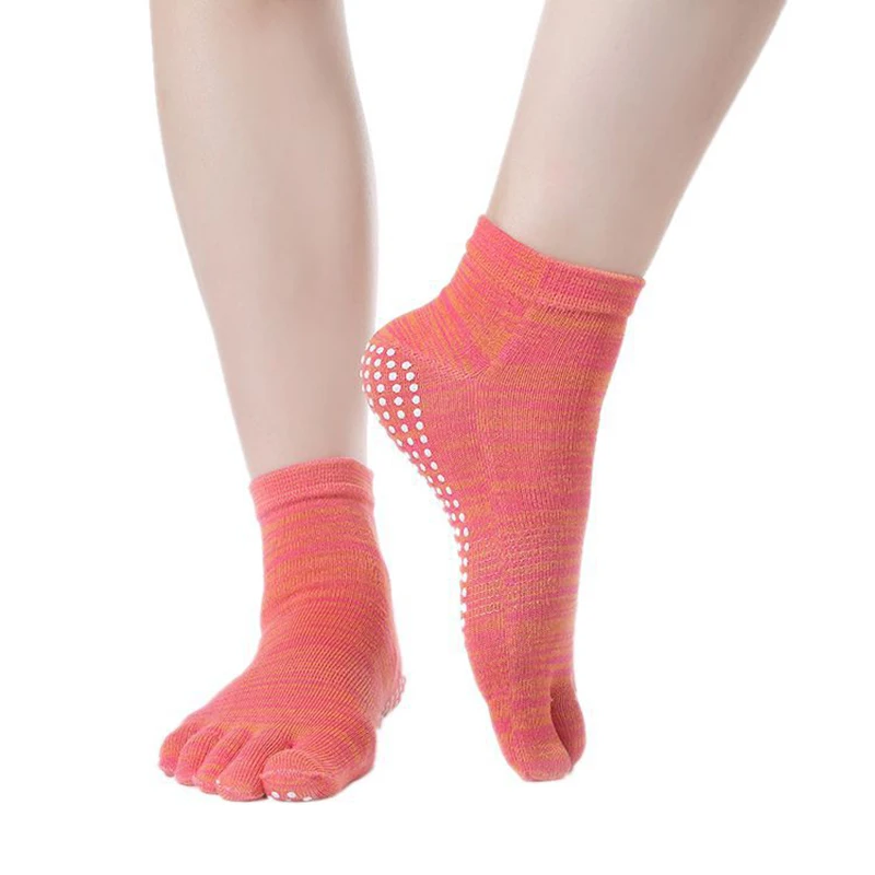 Full Toe Orange Хлопковые полосатые женские носки для йоги с открытым носком и открытой спиной, носки для йоги для спорта, профессиональные Нескользящие резиновые нескользящие носки для женщин - Цвет: Full Toe Orange