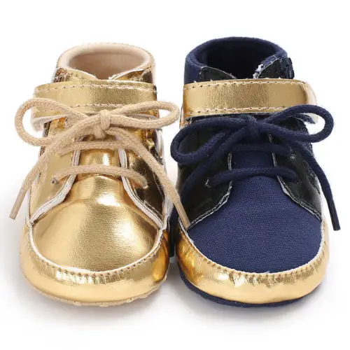  2019 Leather Denim Newborn Baby Girls Anti-slip Crib Shoes Soft Sole Sneakers Prewalker