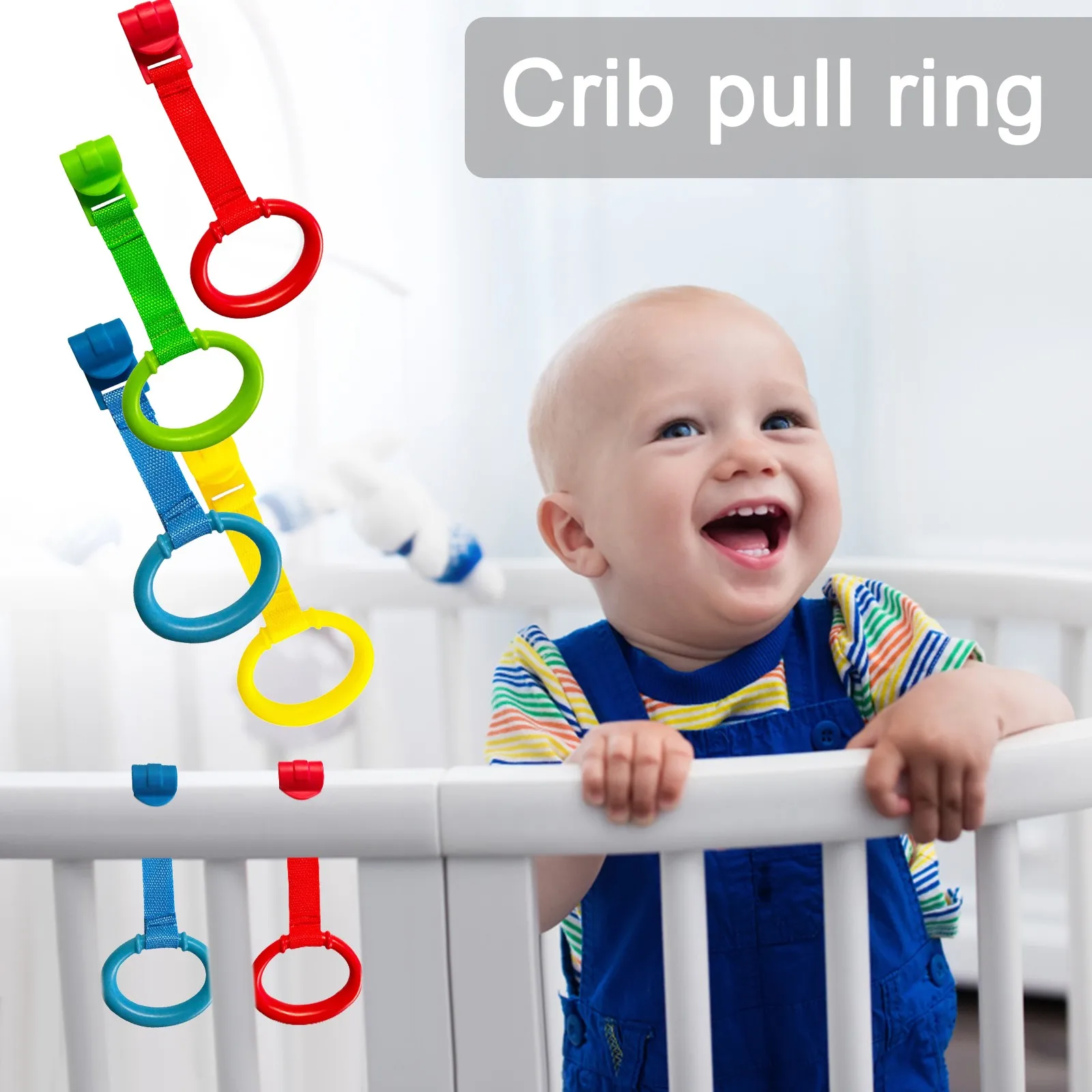 

2022 New Baby Bed Space Saving Portable Multi-color Hook Pull Ring Travel Crib Wake Up Stand Up Foldable Home Pendants Toy