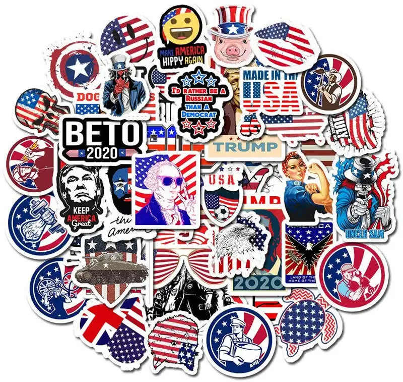New 50pcs American USA Flag Vinyl Stickers Decals For Apple Macbook 11" 12" 13" 14" 15.6" 16" HP Dell Acer Laptop Stickers