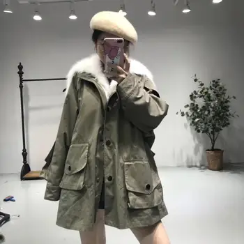 Billige 2020 Winter Mantel Frauen Plus Größe Mit Kaninchen Futter Parka Echt Fox Pelz Kragen Casual Weibliche Mäntel