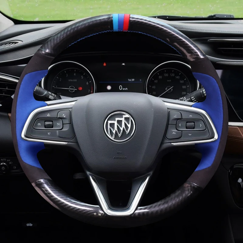 

For Buick Aballero Regal Encore Encore Car Steering Wheel Cover Customize Carbon Fiber Suede Leather Hand Sewn Skidproof Slim