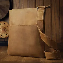 

Handmade Crazy Horse leather men's bag, men's leather simple retro shoulder bag, leather men's messenger bag
