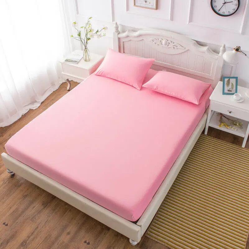 Простынь на резинке, наволочка из хлопка с глубоким карманом, сплошной цвет, двуспальный набор постельного белья - Цвет: Розовый
