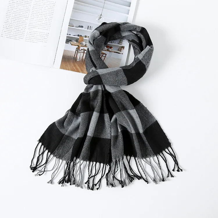 Gray black1 Цветные кашемировые шарфы осень зима милый мягкий клетчатый женский шарф теплая Дамская шаль длинный шарф Пашмина унисекс женский - Цвет: Gray black1