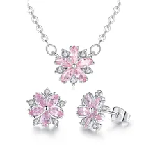 Новинка, циркониевые серьги с цветочным мотивом, ожерелье, подарок, Кристалл из Swarovski, Романтические лепестки цветущей вишни, микро циркон, ювелирный набор