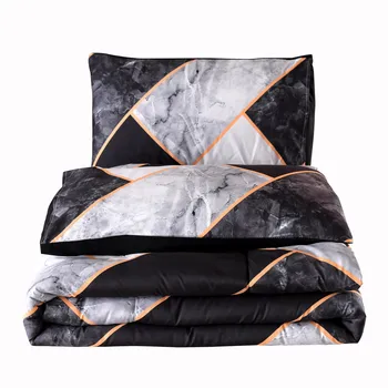 

Marble Comforter sets Quilted Blanket with Black Grey Geometric pattern Bedding Set Coverlet Set