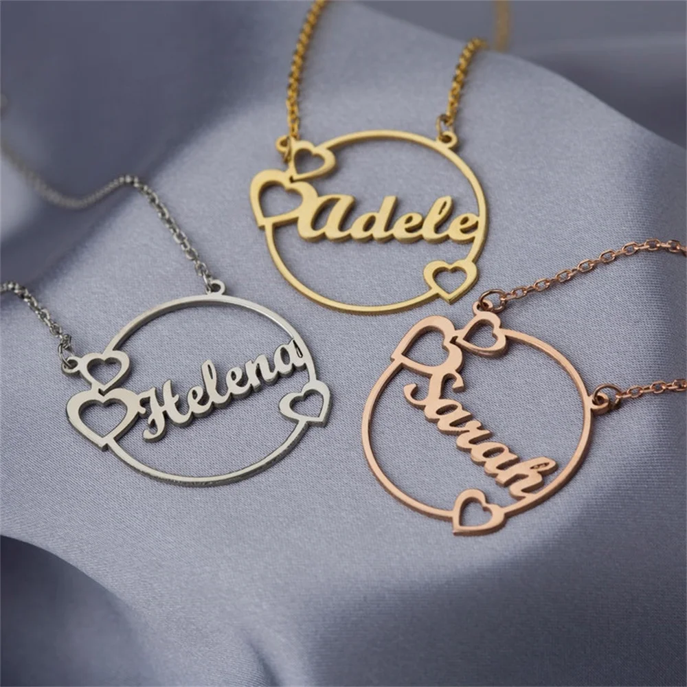 Noelia Custom Double Name Necklace with Heart Personlized Name Pendant Necklace Fashion Stainless Steel Jewelry Gift for Women