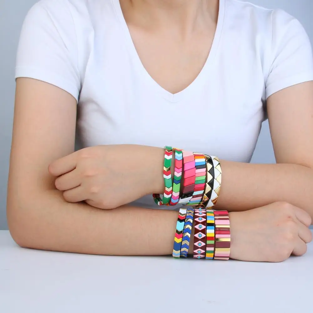 KELITCH Twill Tile Bracelet Multicolor Elastic Bracelets For Women Pulseras Handmade Beaded Strand Bangles Cuff Jewelry