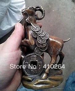 

free shipping China Folk Bronze Sheep Goat Coin Money Wealth Statue