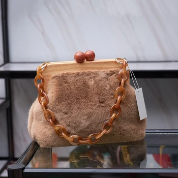 

Rabbit Fur Clip Women Handbags Designer Brand Acrylic Chain Crossbody Bags Fashion Luxury Shoulder Messenger Bag Purses