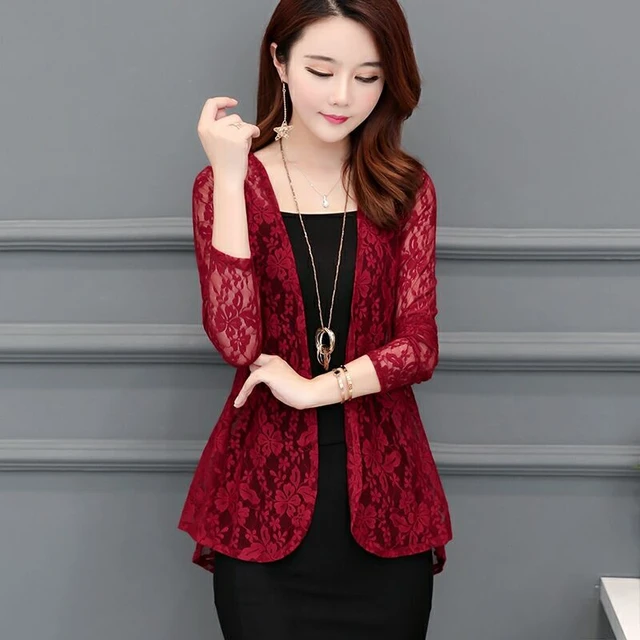 Summer Solid Chiffon Shirts Capes Women Half Sleeve Shrug Open Front Bolero  Tops Cardigan Elegant Female Clothes(Wine Red,L) 