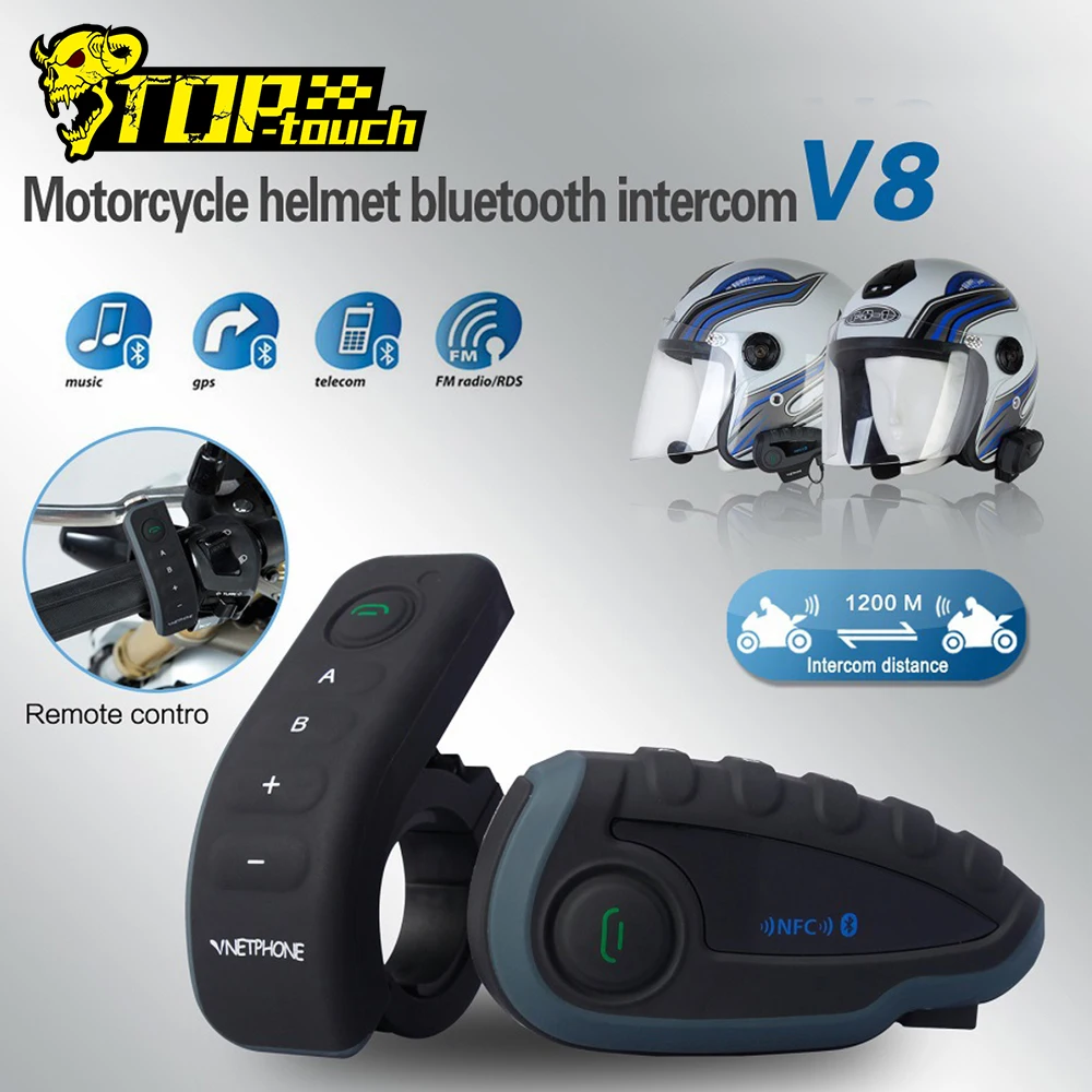 Bluetooth гарнитура VNETPHONE V8 для мотоциклетного шлема 1200 м|intercom v8|motorcycle intercomintercom 1200m |