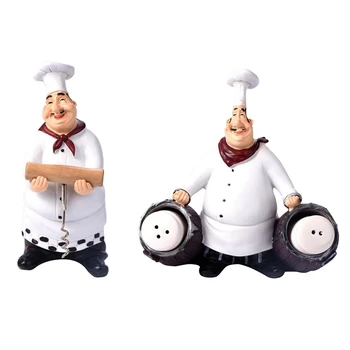 

2 Pcs Retro Chef Model Ornaments Resin Crafts Mini Chef Figurines White Top Hat Cook Home Kitchen Decor - B & E