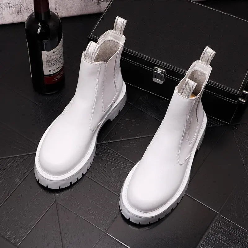 Botas Chelsea blancas para hombre, zapatos de seguridad para el trabajo,  con plataforma plana y punta redonda, de diseño británico, ERRFC -  AliExpress Calzado