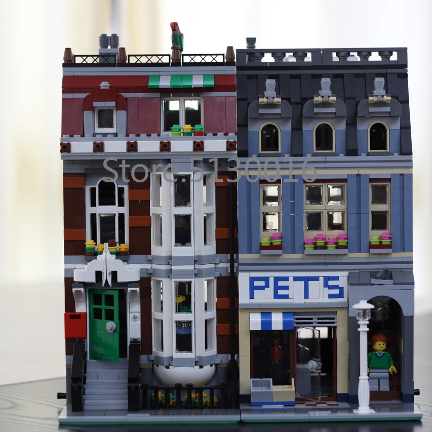 In Stock 15009 Pet Shop Supermarket 2128Pcs Street View Series Model Building Blocks Bricks 10218 Education Toys