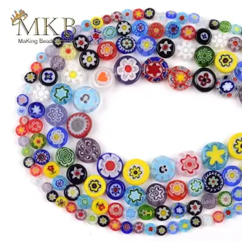 

Millefiori Glass Beads Mixed Color Flat Disc Oblate Round Beads For Jewelry Making 4-10mm Spacer Loose Beads Fit Diy Bracelet15"