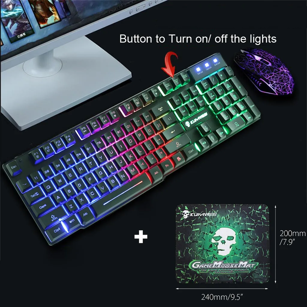 Gaming keyboard and Mouse Wired backlight mechanical feeling keyboard Gamer kit Silent 2400DPI Gaming Mouse Set for PC Laptop