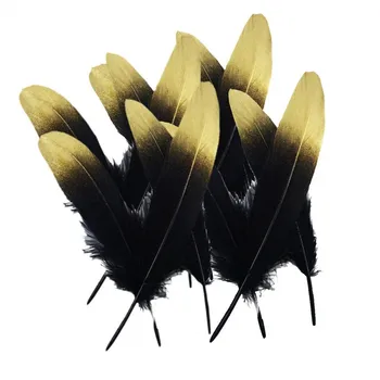 

Wholesale Dipped Gold and Black Goose Feathers for Crafts 15-20CM 6-8" Duck Feathers Wedding Feather Decoration Natural plumes