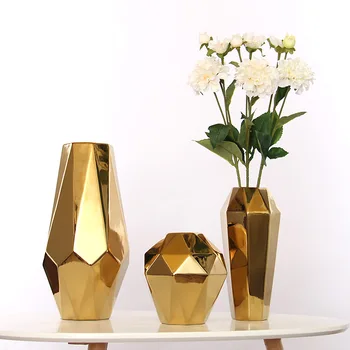 

Simple Northern European-Style Nobility Light Luxury Electroplated Gold Geometry Abstract Ceramic Vase Decorations And Ornaments