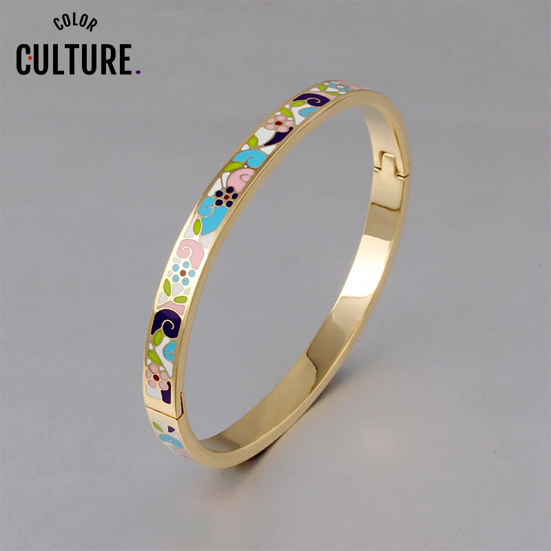 Bangles for Women Cuff Fashion 0.6mm Width Ethnic Colorful Enamel Bangles - Окраска металла: SZK6022C