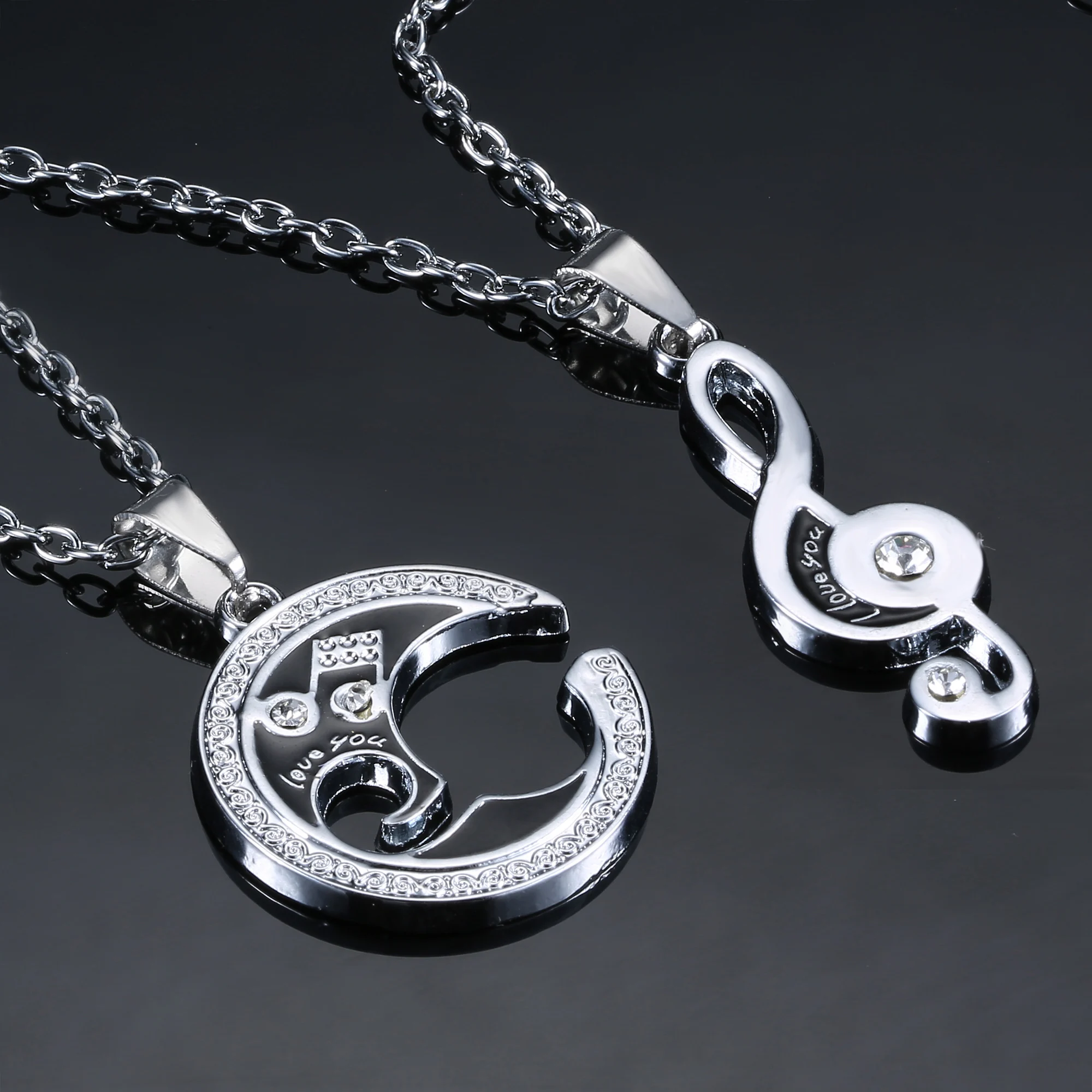 2Pcs Fashion Stainless Steel Necklace 2022 Trend Couple Moon Musical