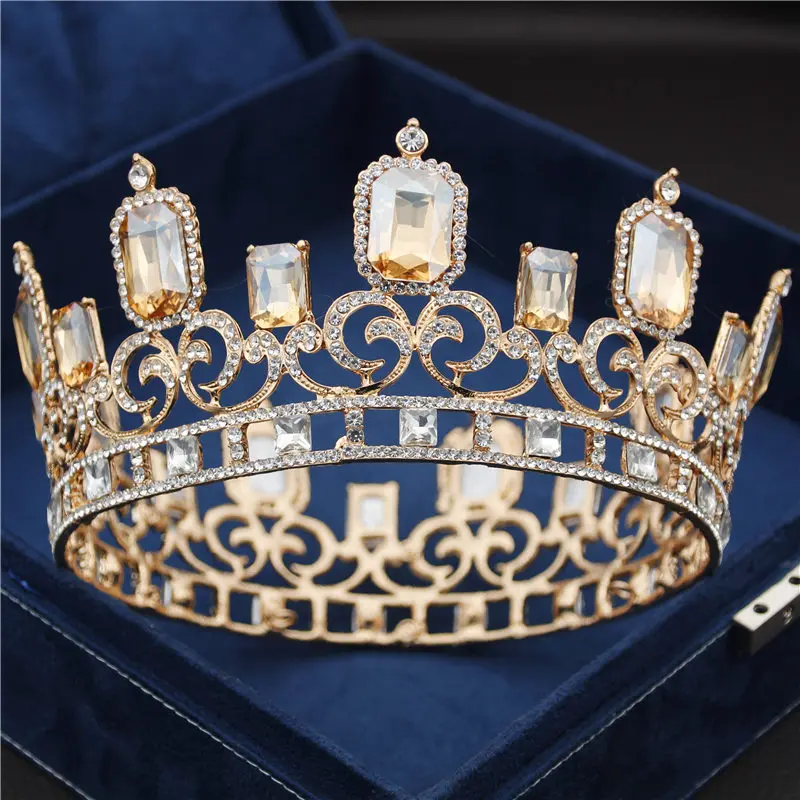 6 цветов, большая свадебная диадема в стиле барокко для королевы, короля, невесты, Променад, украшения для волос, круг, диадема, аксессуары - Окраска металла: Gold Yellow